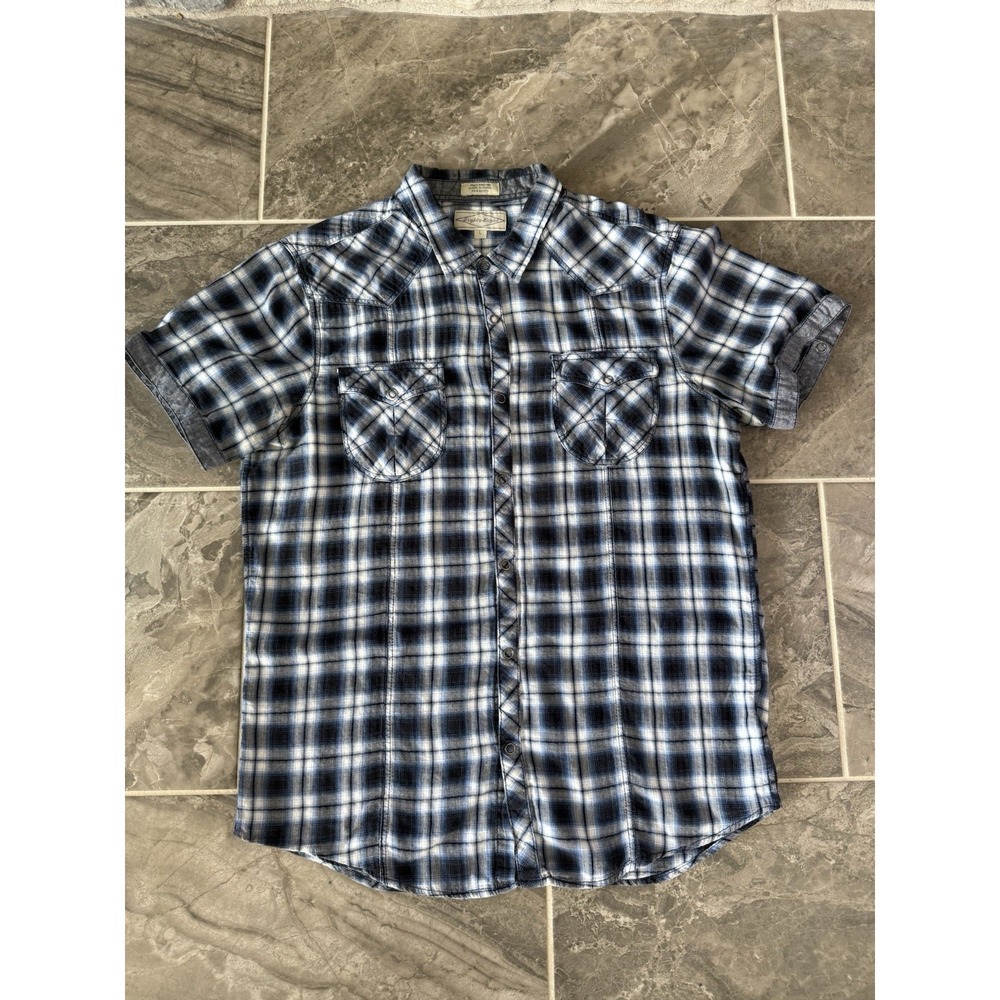 Eighty Eight Men's Western Shirt Blue Plaid Snap Button Up Collar Size Large
